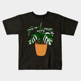 Monstera Albo Plant Illustration | Plant in a pot Kids T-Shirt